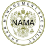 Circular green and gold professional crest for the National Anger Management Association (NAMA), identifying a certified specialist for anger management and high-conflict parenting.