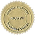 Scalloped circular gold seal badge for COAPP, indicating certified credentials for DEJ, drug and alcohol awareness, diversion, and substance abuse assessments.