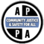Circular black and white stamp logo reading "AP Community Justice & Safety For All PA," signifying an approved Parole and Probation Department Supervisory provider.